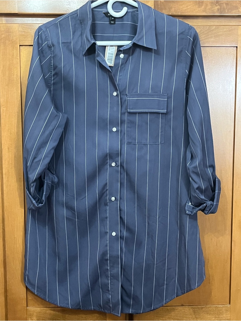 NWT RW&CO. Blue Pinstripe Long Sleeve Tunic Shirt Dress Top | Size S Small